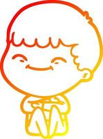 warm gradient line drawing cartoon smiling boy vector