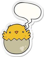 cartoon chick hatching from egg and speech bubble sticker vector