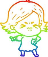 rainbow gradient line drawing cartoon angry woman vector