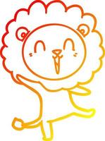 dibujo de línea de gradiente cálido dibujos animados de león riendo vector