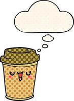 cartoon take out coffee and thought bubble in comic book style vector