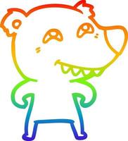 dibujo de línea de gradiente de arco iris oso de dibujos animados que muestra los dientes vector