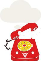 cute cartoon telephone and thought bubble in retro style vector