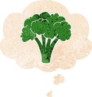 cartoon brocoli and thought bubble in retro textured style vector