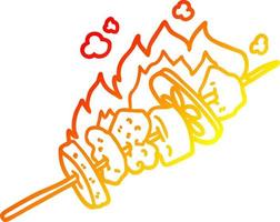 palos de kebab de dibujos animados de dibujo de línea de gradiente cálido vector