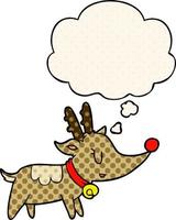 cartoon christmas reindeer and thought bubble in comic book style vector