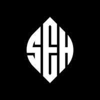 SEH circle letter logo design with circle and ellipse shape. SEH ellipse letters with typographic style. The three initials form a circle logo. SEH Circle Emblem Abstract Monogram Letter Mark Vector. vector