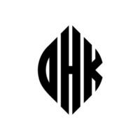 OHK circle letter logo design with circle and ellipse shape. OHK ellipse letters with typographic style. The three initials form a circle logo. OHK Circle Emblem Abstract Monogram Letter Mark Vector. vector