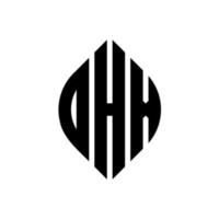 OHX circle letter logo design with circle and ellipse shape. OHX ellipse letters with typographic style. The three initials form a circle logo. OHX Circle Emblem Abstract Monogram Letter Mark Vector. vector