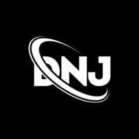 logotipo de dj. letra dnj. diseño del logotipo de la letra dnj. logotipo de iniciales dnj vinculado con círculo y logotipo de monograma en mayúsculas. tipografía dnj para tecnología, negocios y marca inmobiliaria. vector