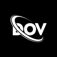 logotipo de dov. carta dov. diseño del logotipo de la letra dov. logotipo de iniciales dov vinculado con círculo y logotipo de monograma en mayúsculas. tipografía dov para tecnología, negocios y marca inmobiliaria. vector