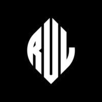 RUL circle letter logo design with circle and ellipse shape. RUL ellipse letters with typographic style. The three initials form a circle logo. RUL Circle Emblem Abstract Monogram Letter Mark Vector. vector
