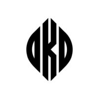 OKD circle letter logo design with circle and ellipse shape. OKD ellipse letters with typographic style. The three initials form a circle logo. OKD Circle Emblem Abstract Monogram Letter Mark Vector. vector