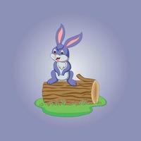 Ajuste de dibujos animados de personaje de conejo feliz en la ilustración de vector de tronco de árbol