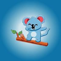 Cute koala cartoon vector illustration posing standing on tree