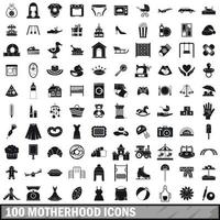 100 motherhood icons set, simple style vector