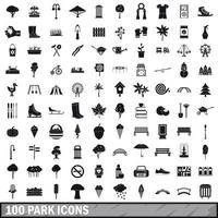 100 park icons set in simple style vector