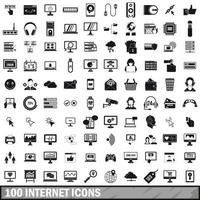 100 internet icons set in simple style vector