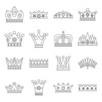 Crown icons set, Outline style vector