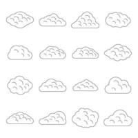 conjunto de iconos de nubes, estilo de esquema vector