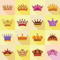 Crown icons set colorful, flat style vector