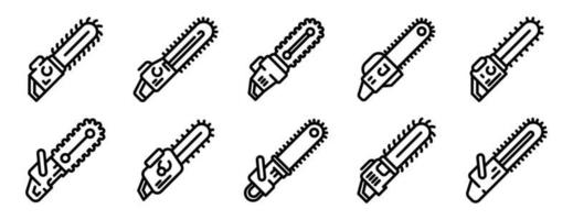 Chainsaw icons set, outline style vector