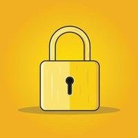 Yellow padlock illustration, strong security lock flat illustration vector