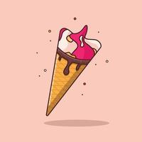 ilustración de helado de cono, ilustración plana de icono de helado de comida dulce vector