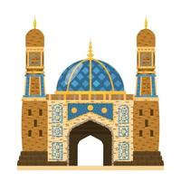 ilustración vectorial de la mezquita musulmana con mosaicos. arquitectura árabe. templo de ladrillos de barro. estilo plano vector