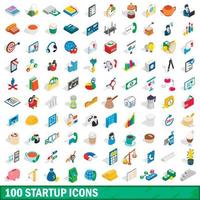 100 startup icons set, isometric 3d style vector