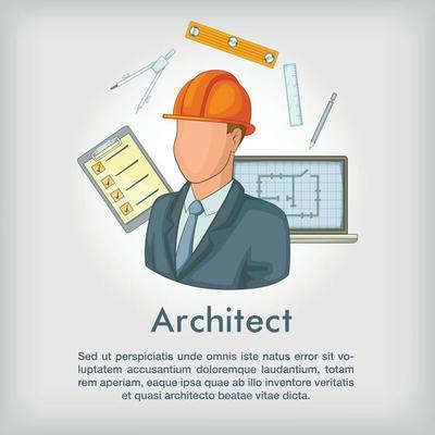 Architect concept tools, cartoon style