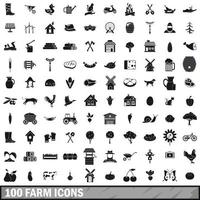 100 farm icons set in simple style vector