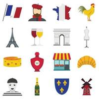 France travel set flat icons vector