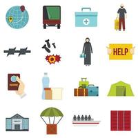 Refugees problem set flat icons vector