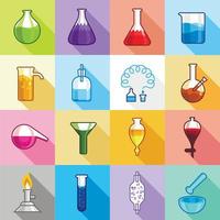 conjunto de iconos de laboratorio de química, estilo plano