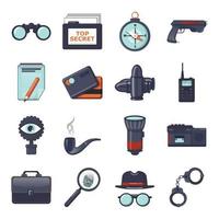 Spy icons set, cartoon style vector