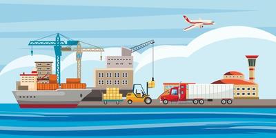 Logistic horizontal banner, cartoon style vector