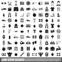 100 gym icons set in simple style