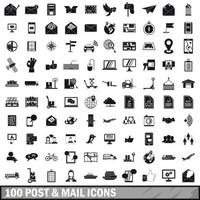 100 post and mail icons set in simple style vector