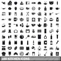 100 kitchen icons set in simple style vector