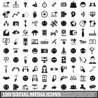 100 iconos de redes sociales establecidos en estilo simple vector
