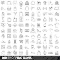 100 iconos de compras, estilo de esquema vector
