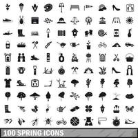 100 iconos de primavera establecidos en estilo simple vector