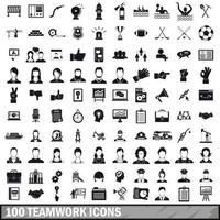 100 iconos de trabajo en equipo establecidos en estilo simple vector