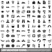 100 vacation icons set in simple style vector