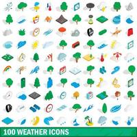 100 weather icons set, isometric 3d style vector