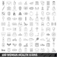 100 iconos de salud de la mujer, estilo de contorno vector