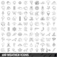 100 weather icons set, outline style vector