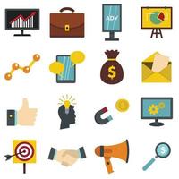 Marketing items set flat icons vector