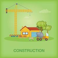 Building process concept cottage, cartoon style vector